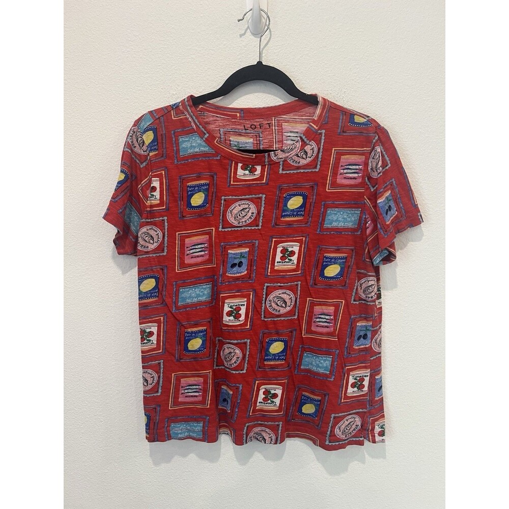 LOFT Red Tomato Graphic Print Cotton Crewneck T-Shirt Large Vacation Travel